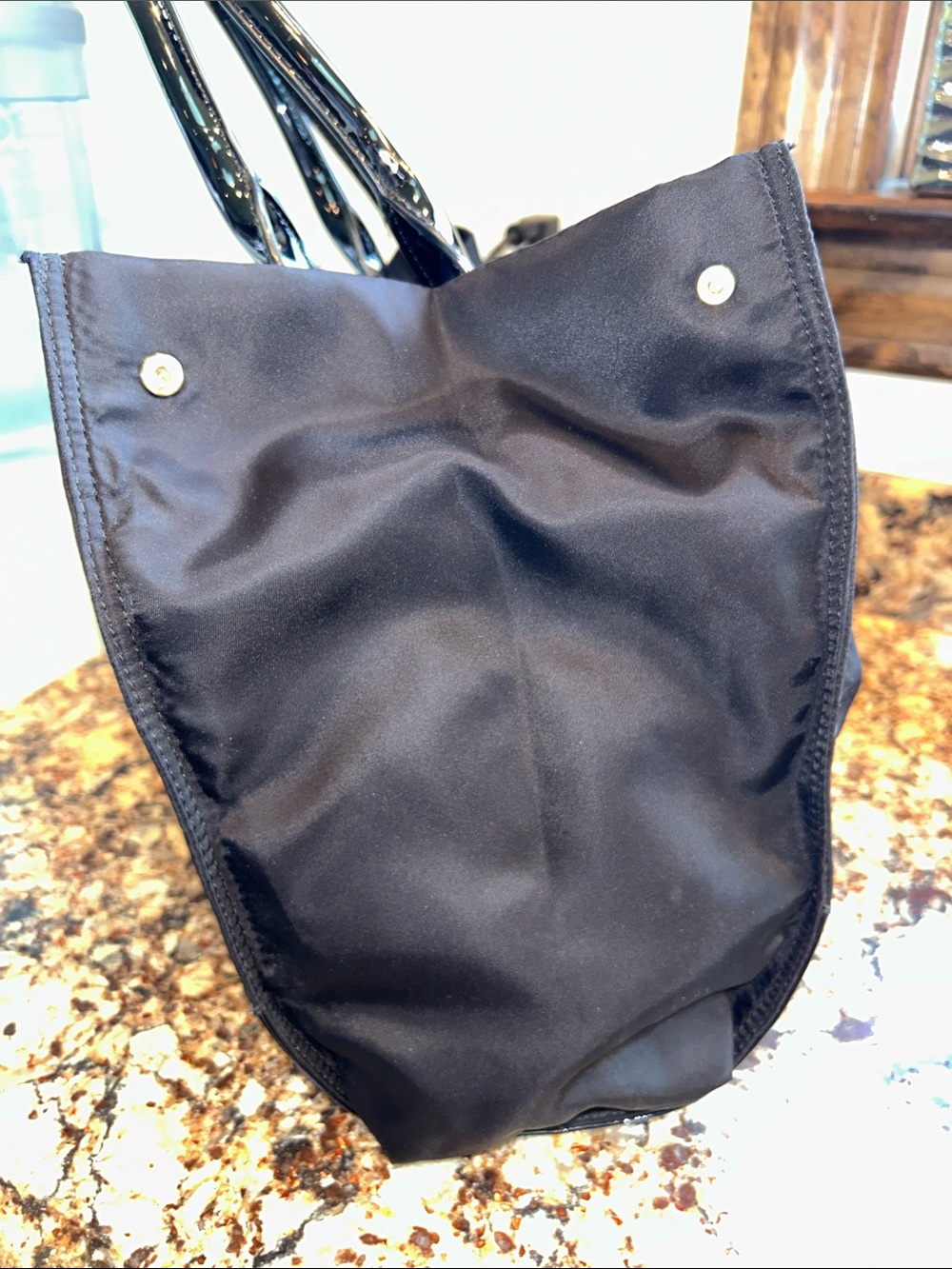 Tory Burch Black Nylon Tote with Patent Logo Detail - Picture 15 of 16